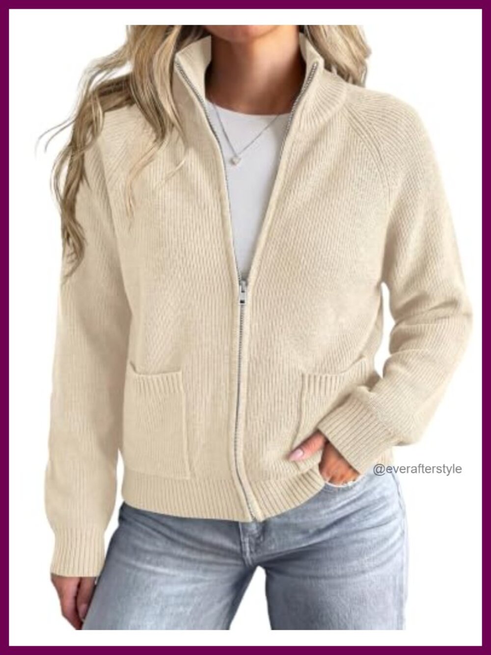Chunky Ribbed Knit Zip Up Cardigan with Pockets